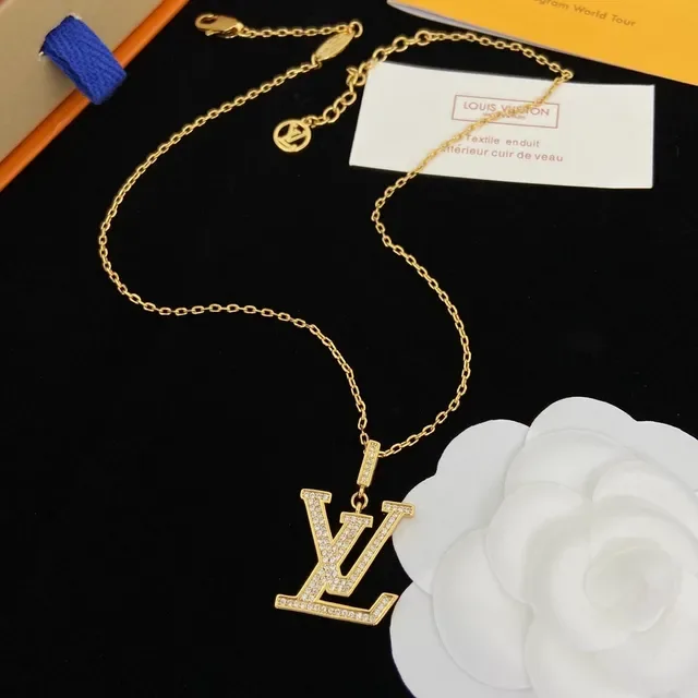 Louis Vuitton Monogram Pendant Multicolor Gold Pavé Crystal Necklace 6
