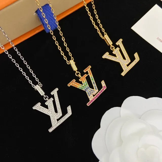 Louis Vuitton Monogram Pendant Multicolor Gold Pavé Crystal Necklace 7