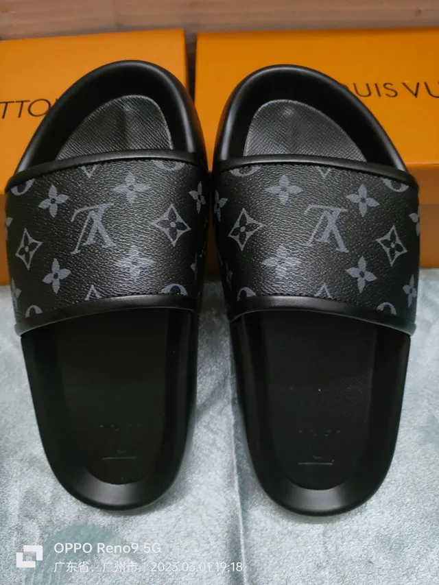 Louis Vuitton Monogram Slide Black Slippers 6
