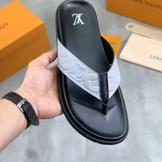 Louis Vuitton Monogram Strap Black and Gray Slippers