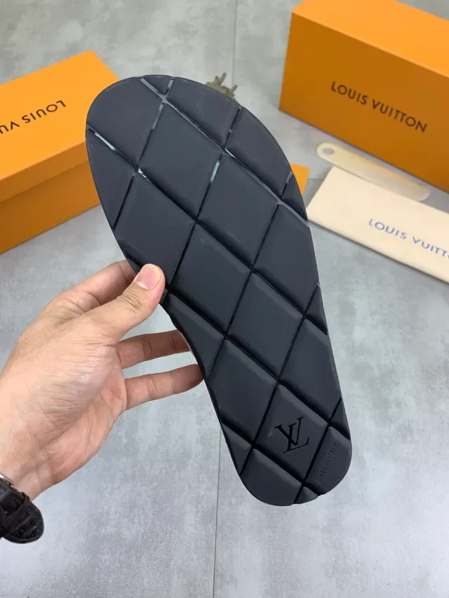 Louis Vuitton Monogram Strap Black and Gray Slippers 2