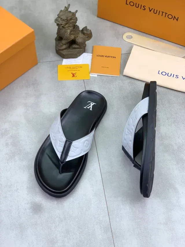 Louis Vuitton Monogram Strap Black and Gray Slippers 4
