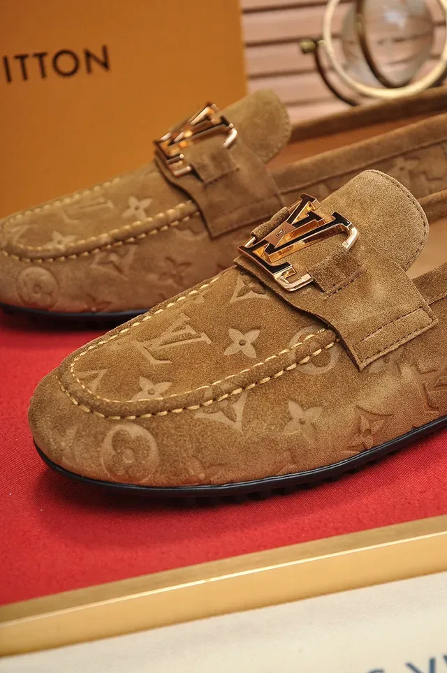 Louis Vuitton Monogram Suede Gold Buckle Loafers 3