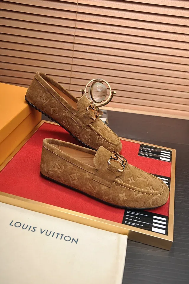 Louis Vuitton Monogram Suede Gold Buckle Loafers 5