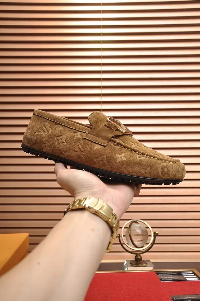 Louis Vuitton Monogram Suede Gold Buckle Loafers 7