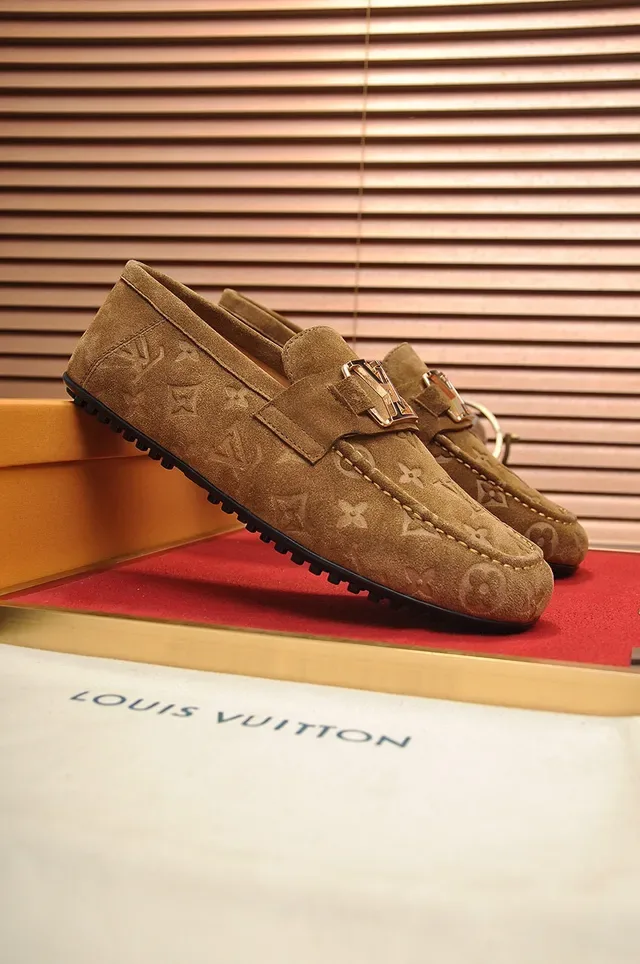 Louis Vuitton Monogram Suede Gold Buckle Loafers 8