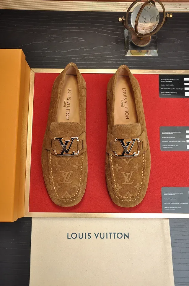 Louis Vuitton Monogram Suede Gold Buckle Loafers 9