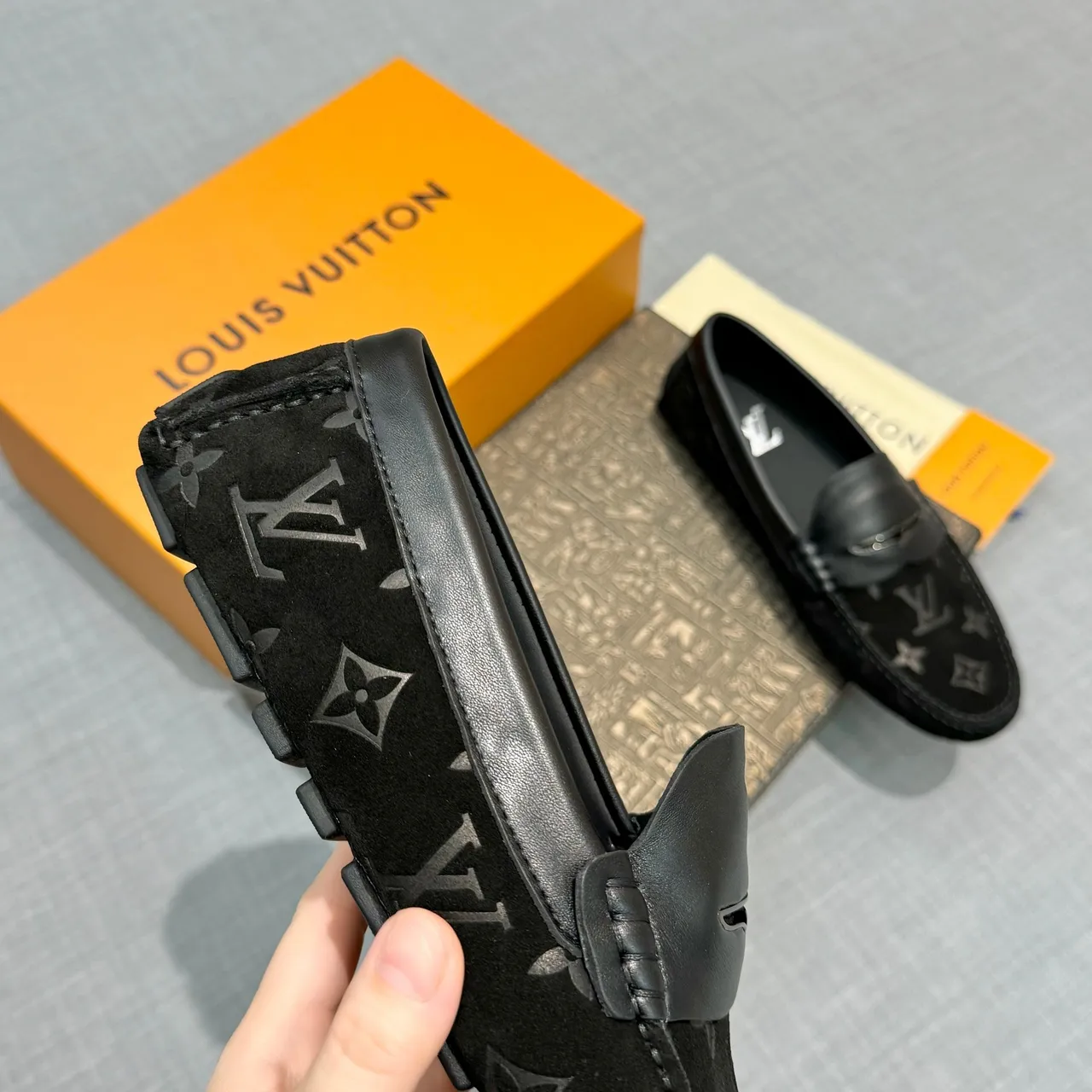 Louis Vuitton Monogram Suede Loafer Black Loafers 3