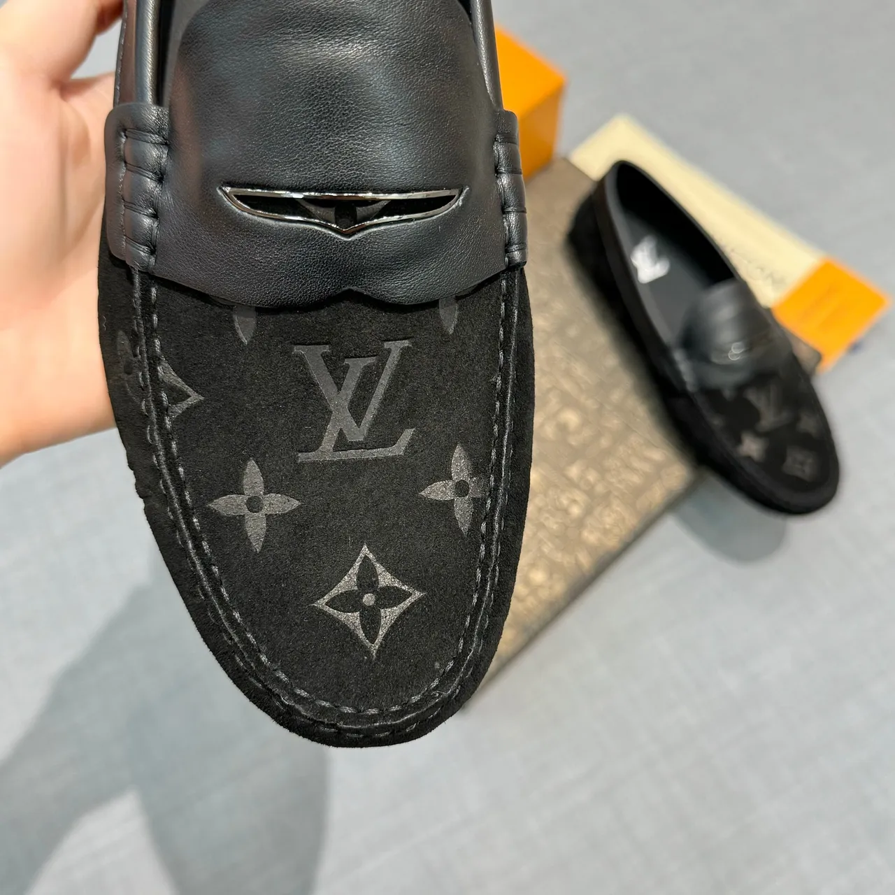 Louis Vuitton Monogram Suede Loafer Black Loafers 4