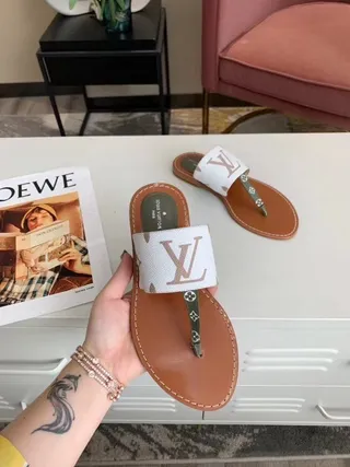 Louis Vuitton Monogram Thong Sandal Blanc Brun Sandales Casual 4