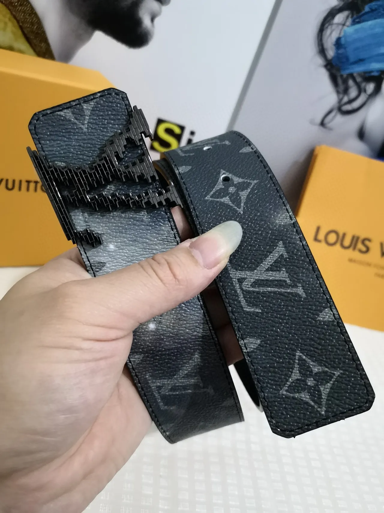 Louis Vuitton Monogram Tonal Gray Leather Belt 7