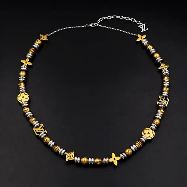 Louis Vuitton Monogram World Tour Gold Silver Beaded Necklace 2