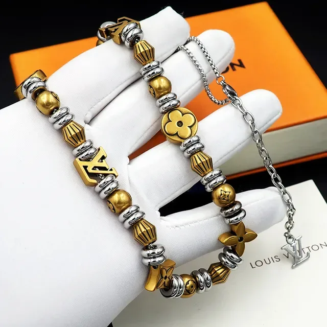 Louis Vuitton Monogram World Tour Gold Silver Beaded Necklace 3