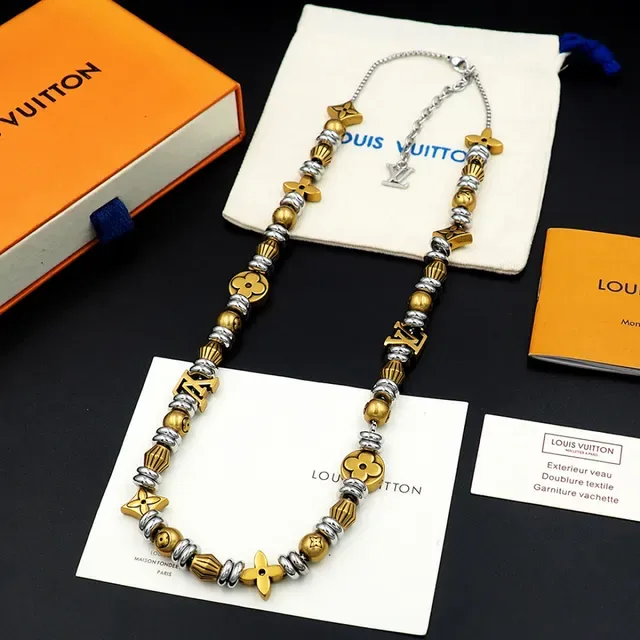 Louis Vuitton Monogram World Tour Gold Silver Beaded Necklace 4