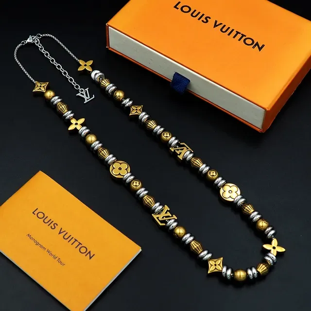 Louis Vuitton Monogram World Tour Gold Silver Beaded Necklace 5
