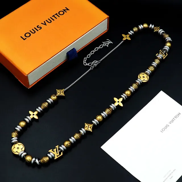 Louis Vuitton Monogram World Tour Gold Silver Beaded Necklace 6