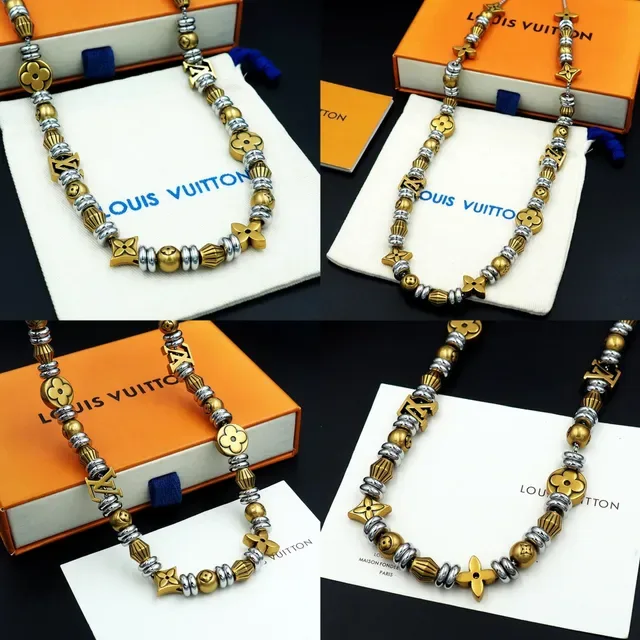 Louis Vuitton Monogram World Tour Gold Silver Beaded Necklace 7