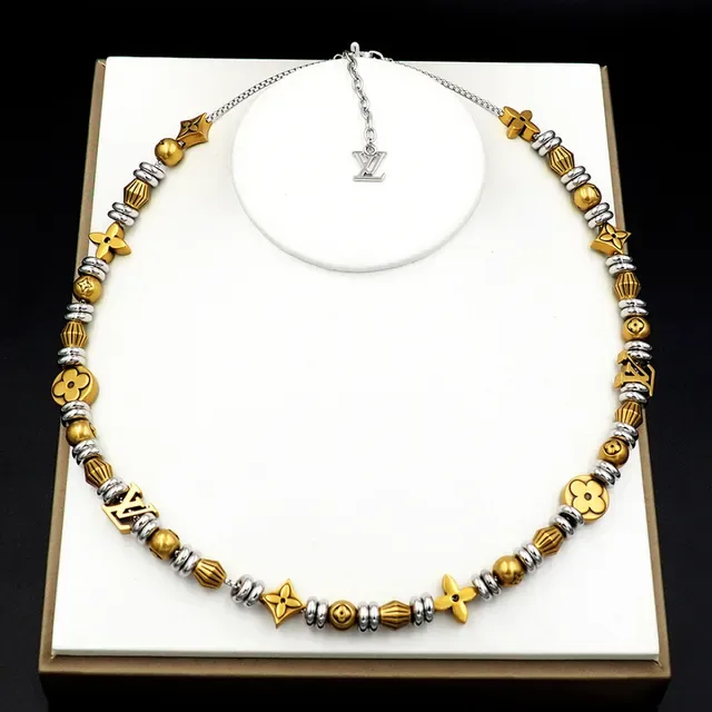 Louis Vuitton Monogram World Tour Gold Silver Beaded Necklace 8