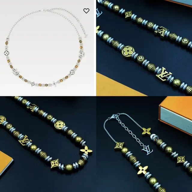 Louis Vuitton Monogram World Tour Gold Silver Beaded Necklace 9