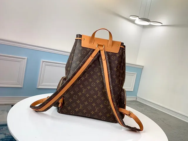 Louis Vuitton Montaigne Marron Beige Monogramme Toile Marron Bords de Cuero Sac à dos Casual 12