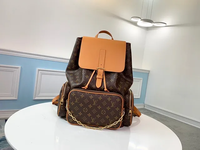 Louis Vuitton Montaigne Marron Beige Monogramme Toile Marron Bords de Cuero Sac à dos Casual 14