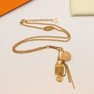 Louis Vuitton Multi Charm Gold-Tone and Pink Enamel Necklace