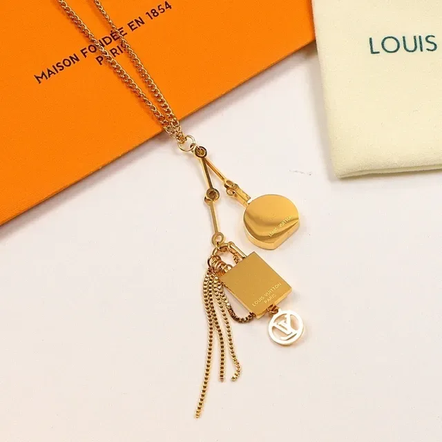 Louis Vuitton Multi Charm Gold-Tone and Pink Enamel Necklace 2
