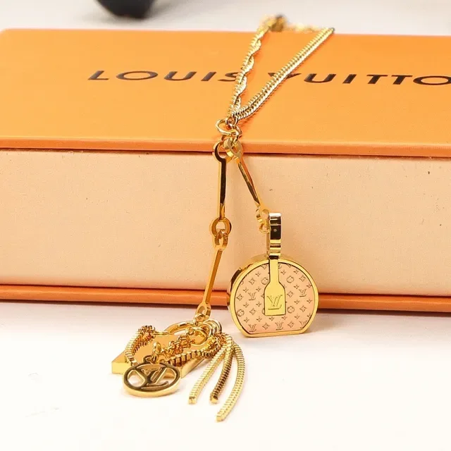 Louis Vuitton Multi Charm Gold-Tone and Pink Enamel Necklace 3