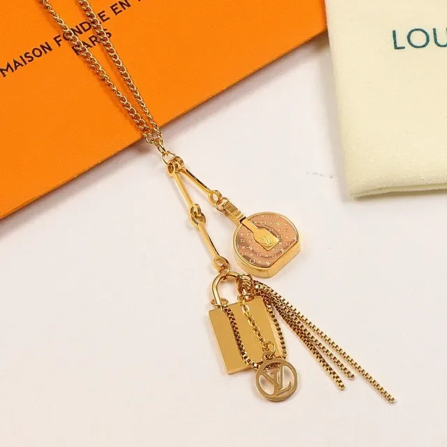 Louis Vuitton Multi Charm Gold-Tone and Pink Enamel Necklace 4