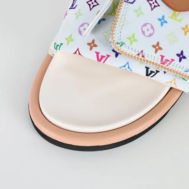 Louis Vuitton Multicolor Beige Monogram-Print Fabric Zippered Strap Pouch Slippers 5