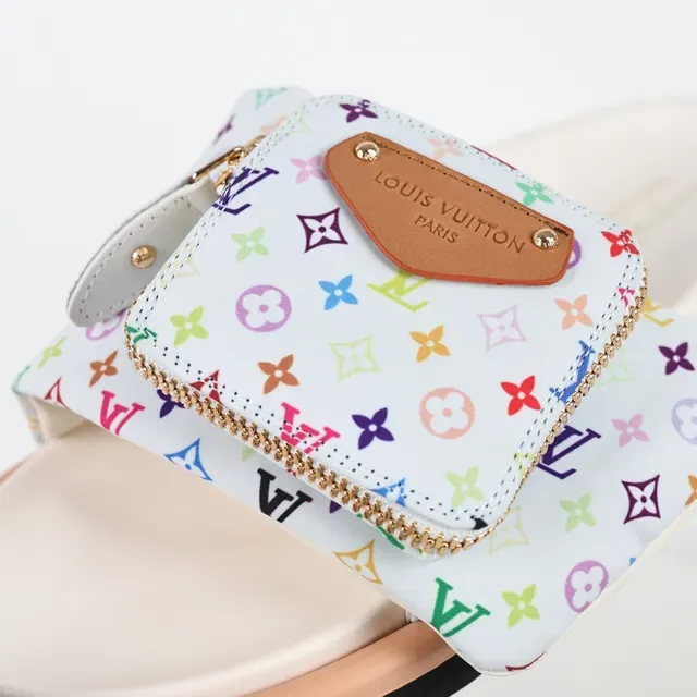 Louis Vuitton Multicolor Beige Monogram-Print Fabric Zippered Strap Pouch Slippers 6