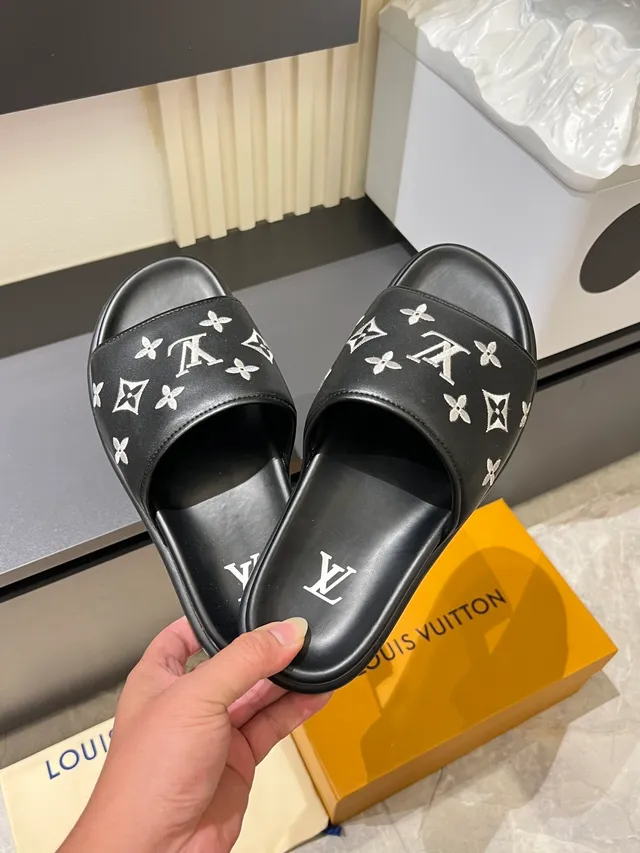 Louis Vuitton Multicolor Black Monogrammed Strap Platform Sole Slippers 9