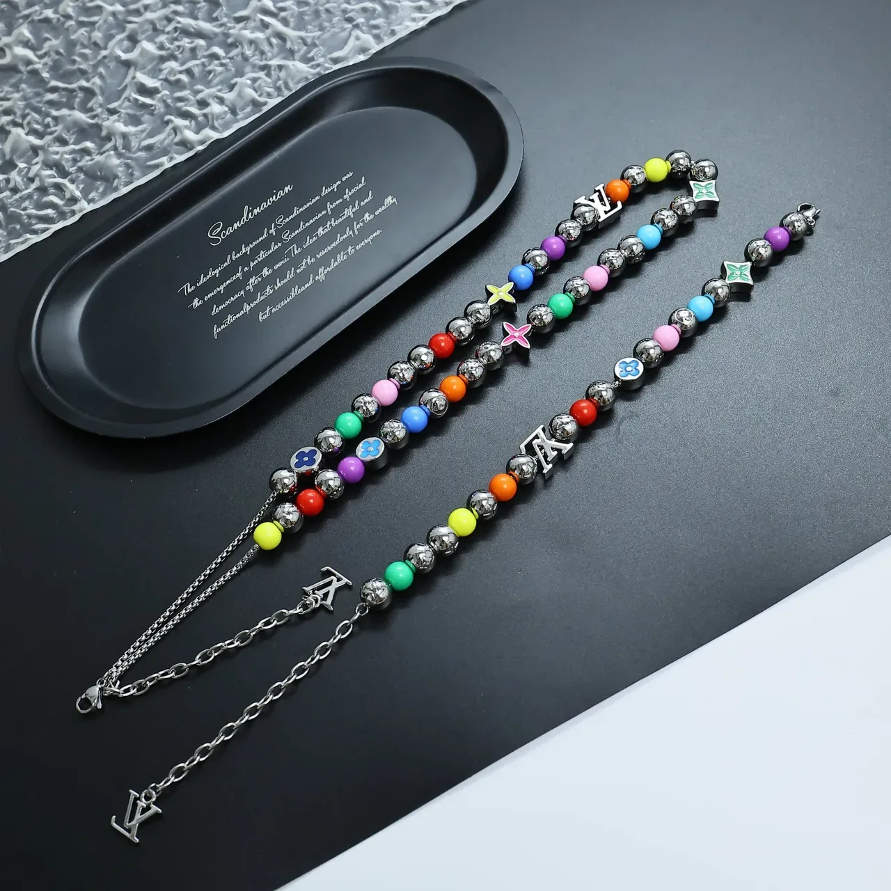 Louis Vuitton Multicolor Silver Beaded Metallic Charm Accents Necklace 2