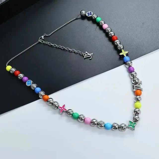 Louis Vuitton Multicolor Silver Beaded Metallic Charm Accents Necklace 4