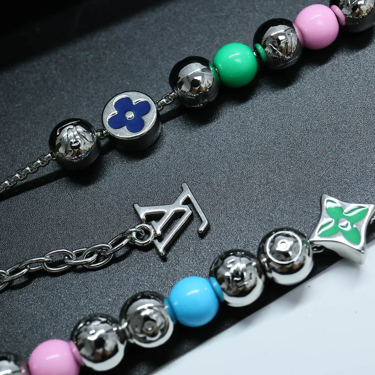 Louis Vuitton Multicolor Silver Beaded Metallic Charm Accents Necklace 5