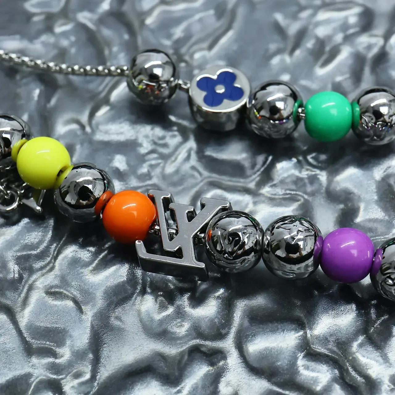 Louis Vuitton Multicolor Silver Beaded Metallic Charm Accents Necklace 7