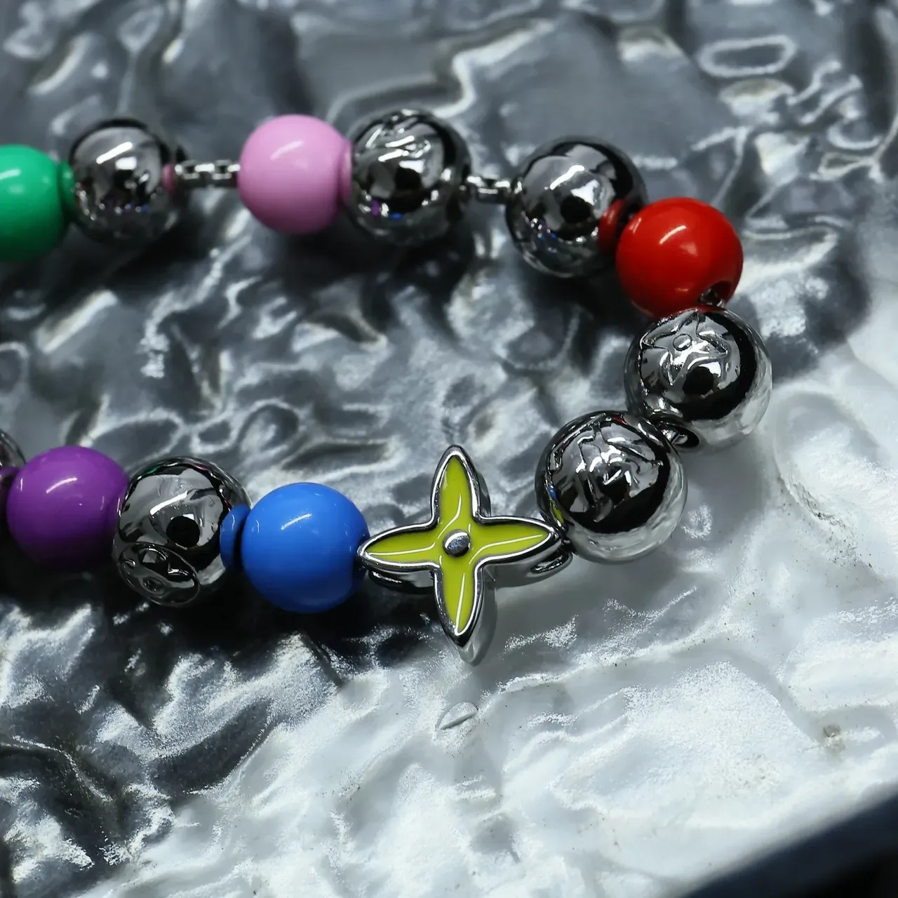 Louis Vuitton Multicolor Silver Beaded Metallic Charm Accents Necklace 9