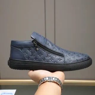 Louis Vuitton Mocassin Marine Noir Monogramme embossé Cuir Fermeture éclair latérale