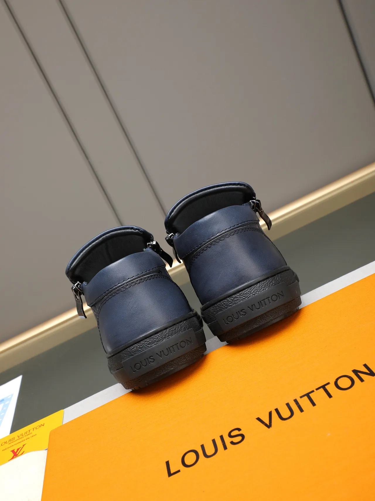 Louis Vuitton Navy Black Monogram-Embossed Leather Side-Zip Closure Loafer 3