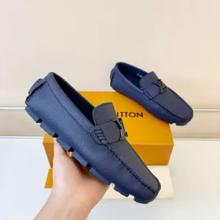Louis Vuitton नेवी ब्लैक टेक्स्चर्ड चमड़ा अपर LV मोनोग्राम बकल स्ट्रैप लोअफर