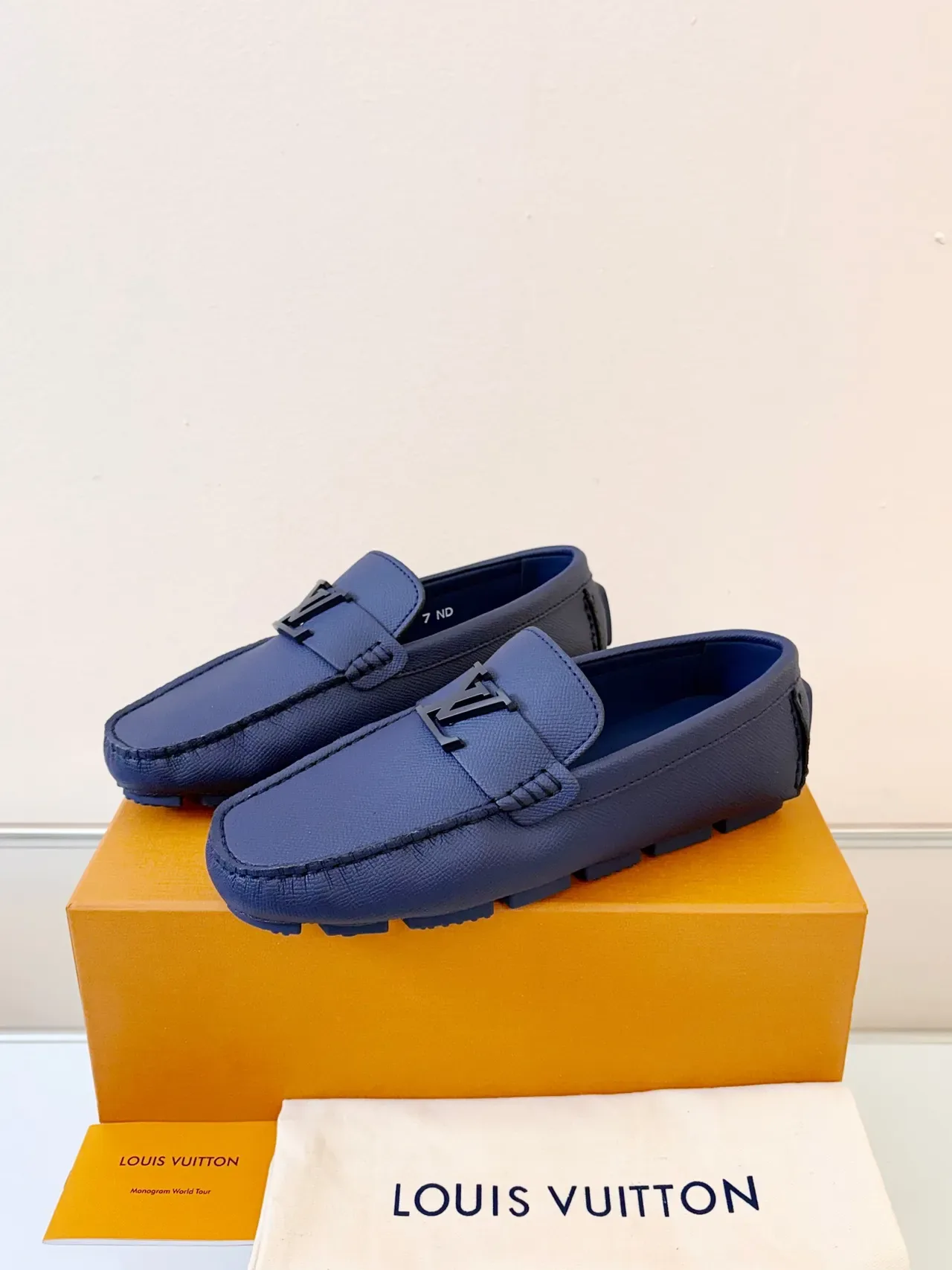 Louis Vuitton Navy Black Textured Leather Upper LV Monogram Buckle Strap Loafer 2