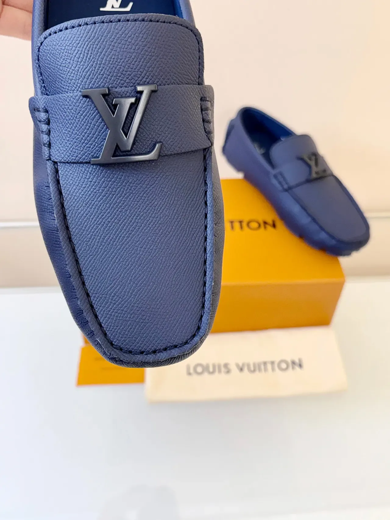 Louis Vuitton Navy Black Textured Leather Upper LV Monogram Buckle Strap Loafer 3