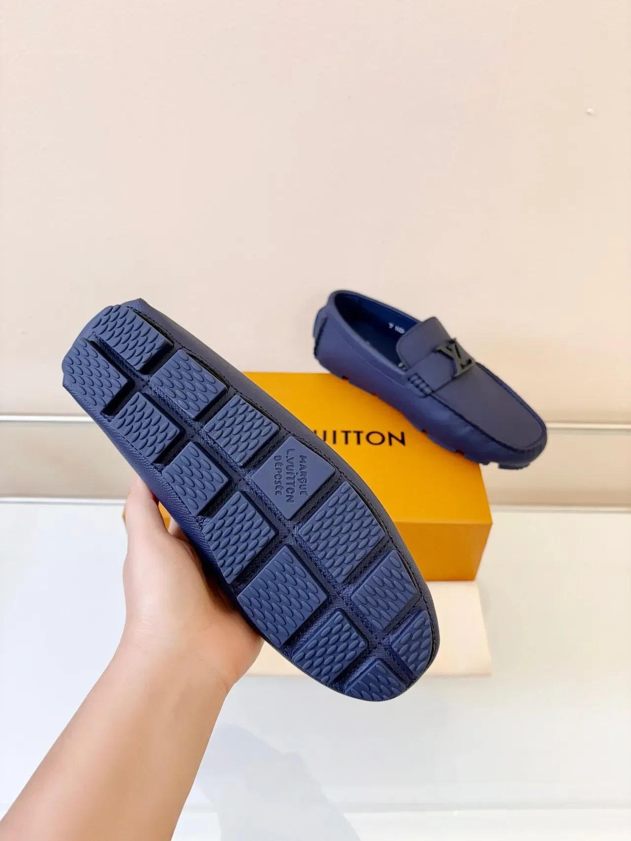 Louis Vuitton Navy Black Textured Leather Upper LV Monogram Buckle Strap Loafer 5