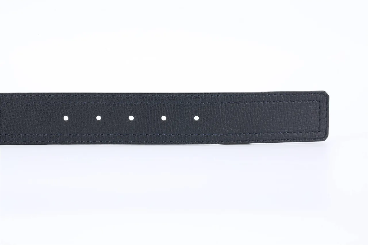 Louis Vuitton Navy Silver Textured Grain Double-Stitched Edges Leather Belt 3