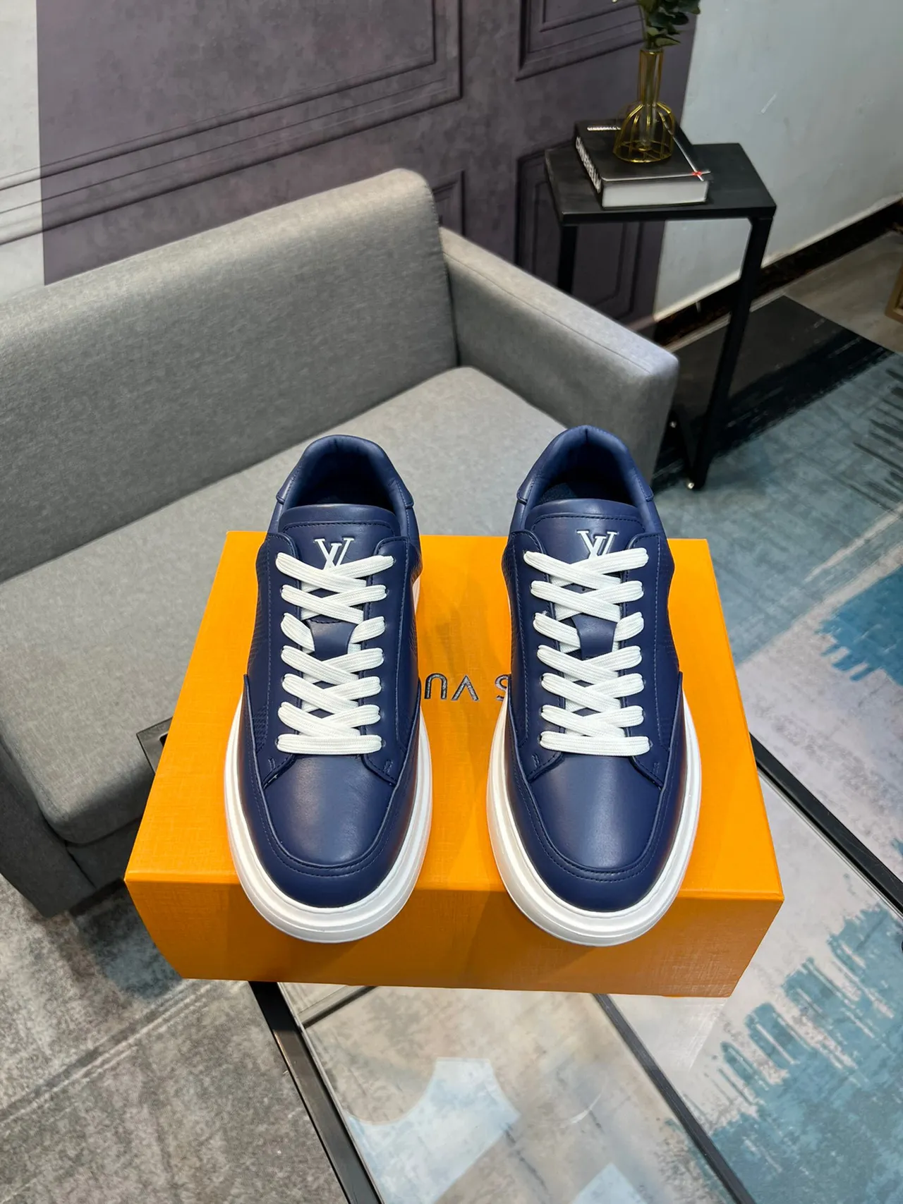 Louis Vuitton Navy White Leather Upper Perforated Side Panels Lifestyle Sneakers 2