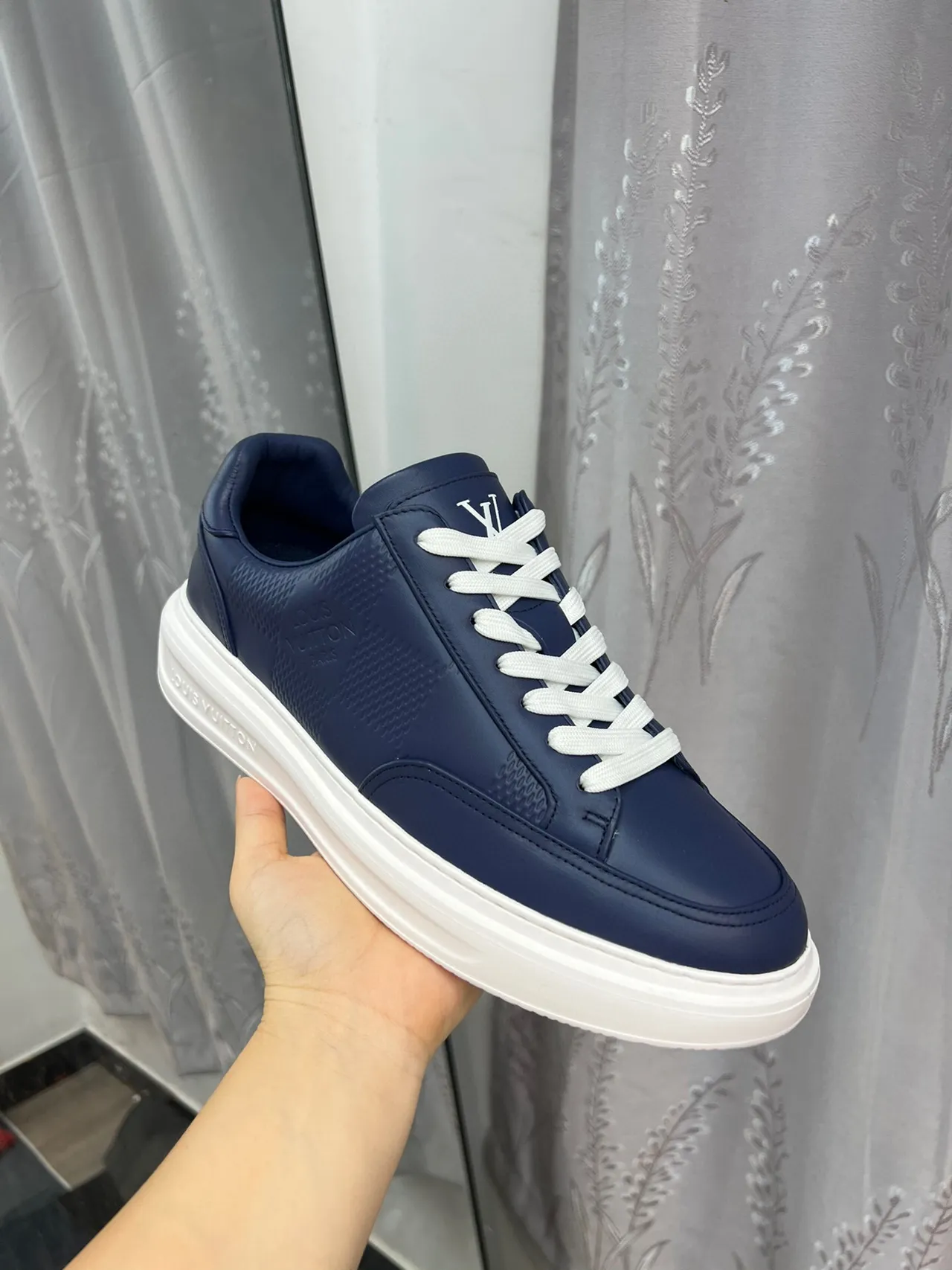 Louis Vuitton Navy White Leather Upper Perforated Side Panels Lifestyle Sneakers 6