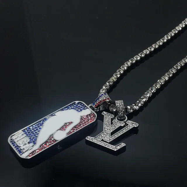 Louis Vuitton NBA Logo and Monogram Pendant Silver Multicolor Crystal-Encrusted Necklace 1