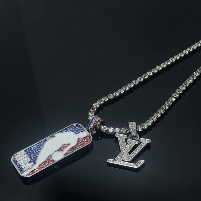 Louis Vuitton NBA Logo and Monogram Pendant Silver Multicolor Crystal-Encrusted Necklace 2