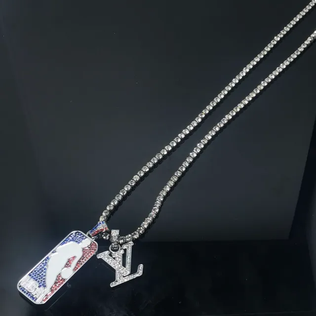 Louis Vuitton NBA Logo and Monogram Pendant Silver Multicolor Crystal-Encrusted Necklace 3