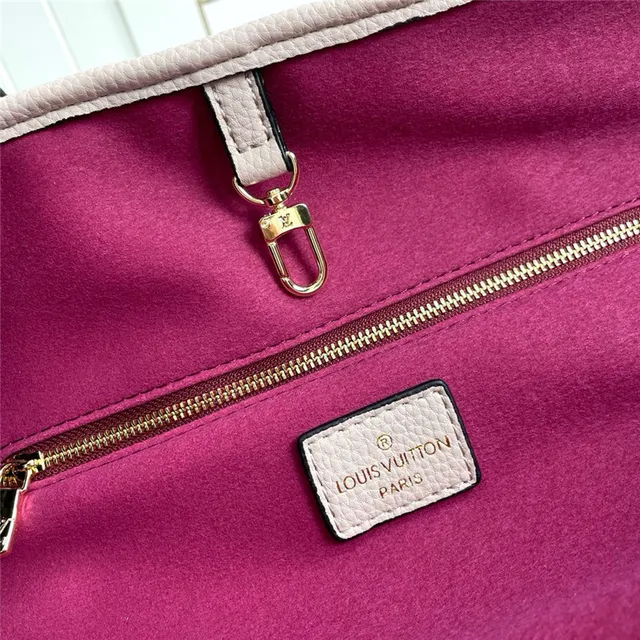 Louis Vuitton Neverfull بيج بني مونوغرام مطبوع جلد مقابض متداولة حقيبة تسوق 3